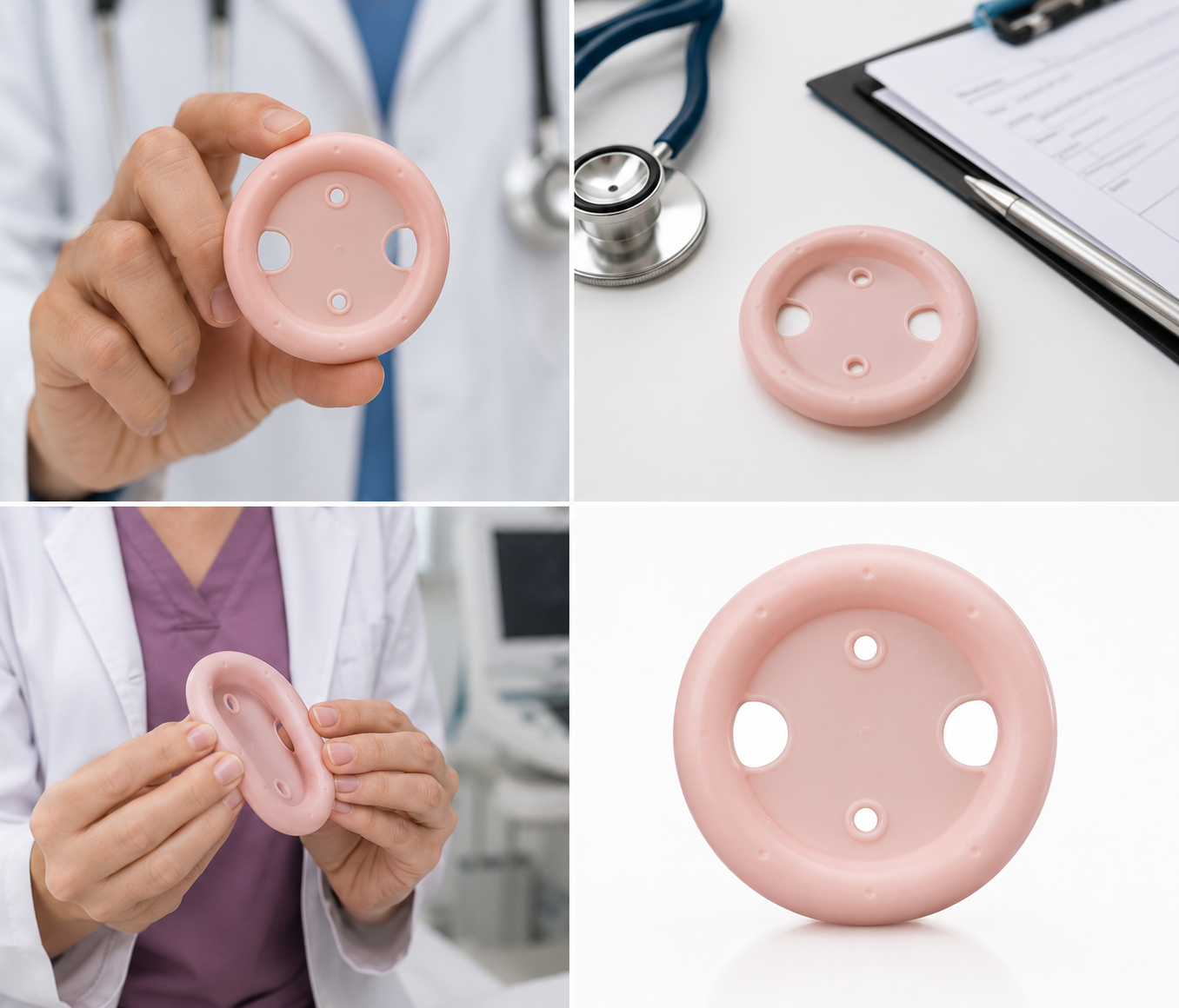 Pink Ring Pessary with Support — angle view showing integrated support membrane