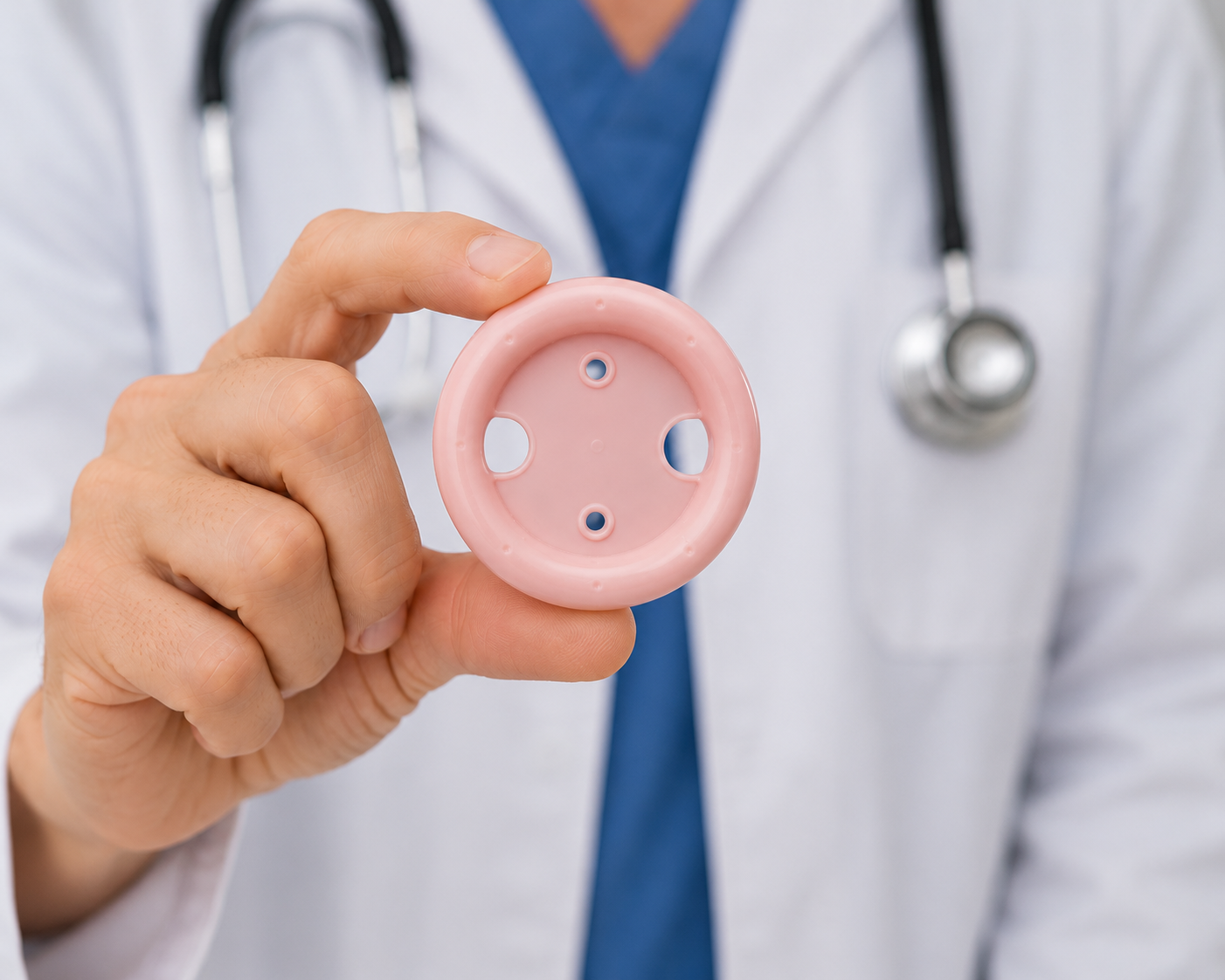 Pink Ring Pessary with Support — front profile view of soft-curved silicone ring