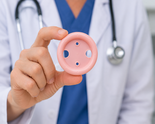 SciMed Premium Pink Flexible Ring Pessary with Support — flesh-tone medical-grade silicone, FDA Class II cleared, sizes 0–7 SciMed