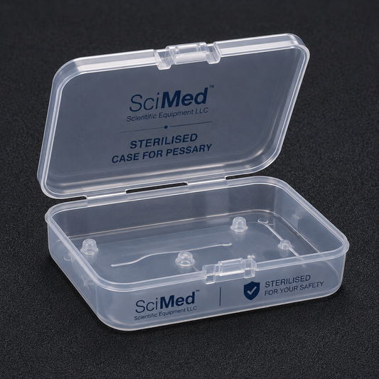 SciMed branded Pessary Storage Case — FREE with 3-Size Right-Size Pack, or $9.99 with any single pessary. Doctor-recommended clean, dry, protected storage between wears. SciMed