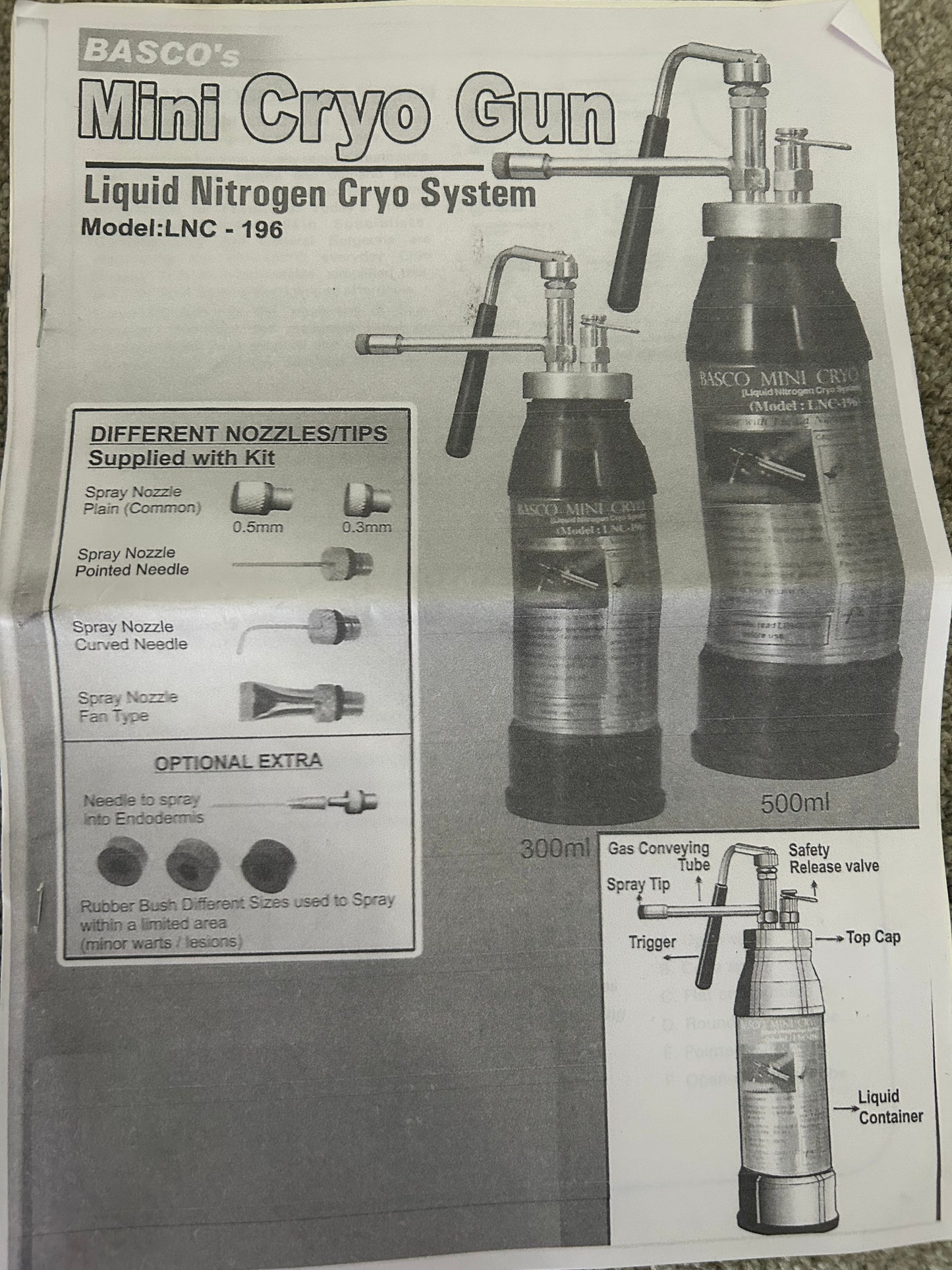 Mini Cryogun Cryo 350 ml Sprayer Cryo Can Liquid Nitrogen Spray For Dermatology With 6 Freezer Head and 3 years warranty