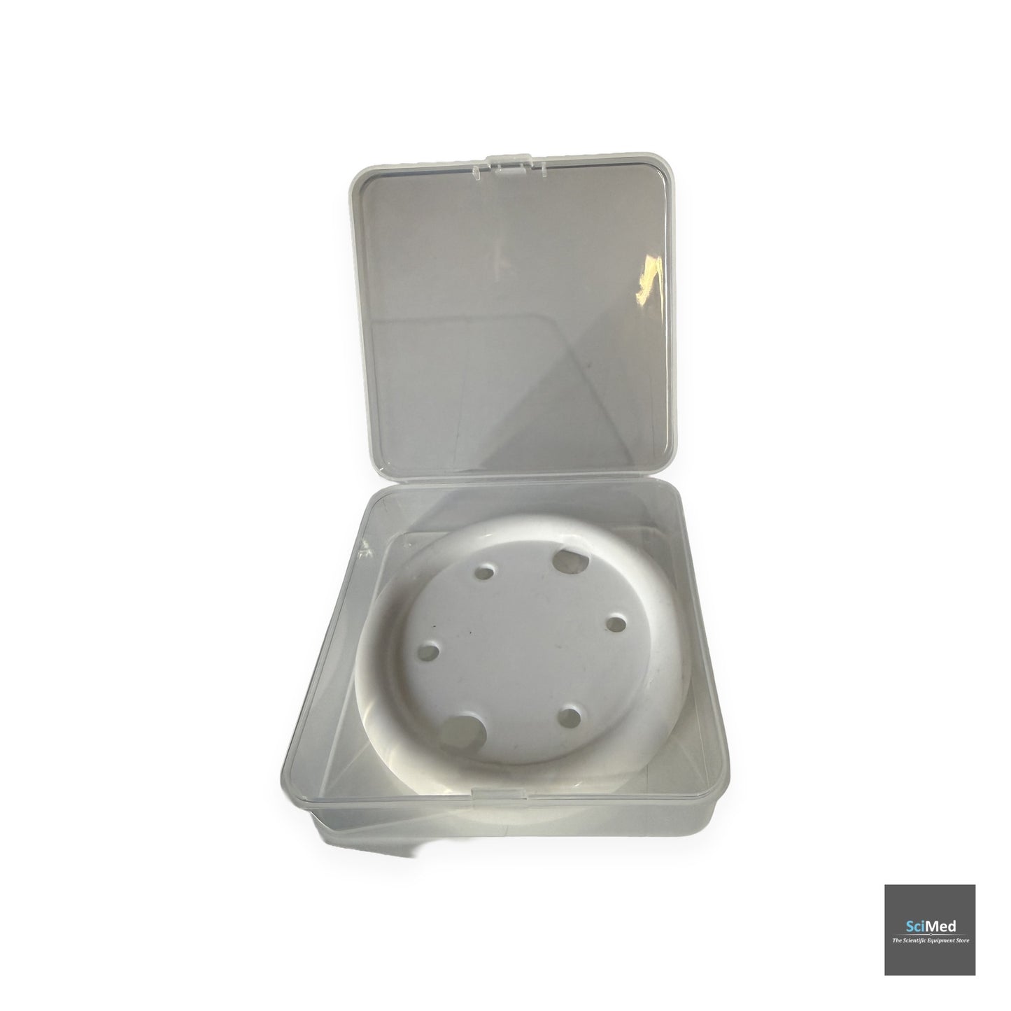 Pessary storage case open top-down — insert holds silicone ring pessary securely