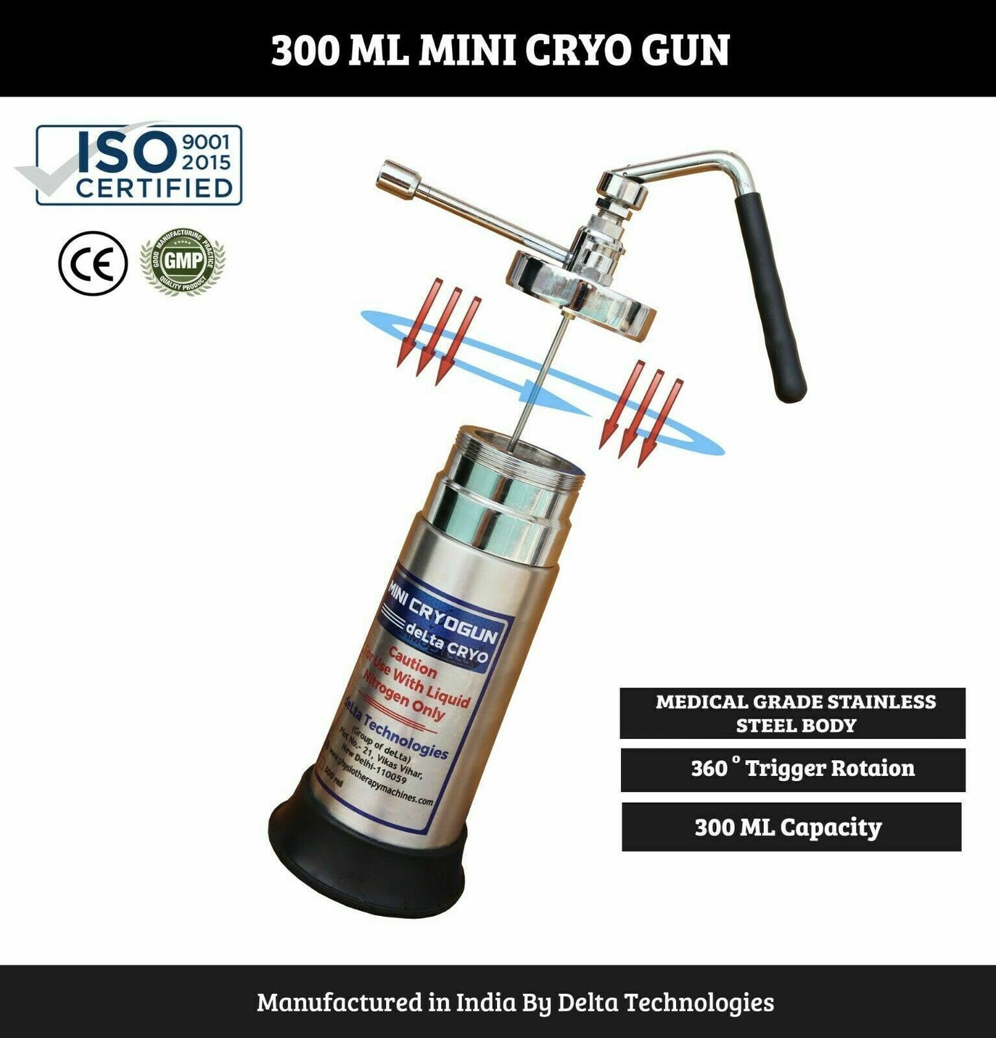 Mini Cryogun Cryo 350 ml Sprayer Cryo Can Liquid Nitrogen Spray For Dermatology With 6 Freezer Head and 3 years warranty